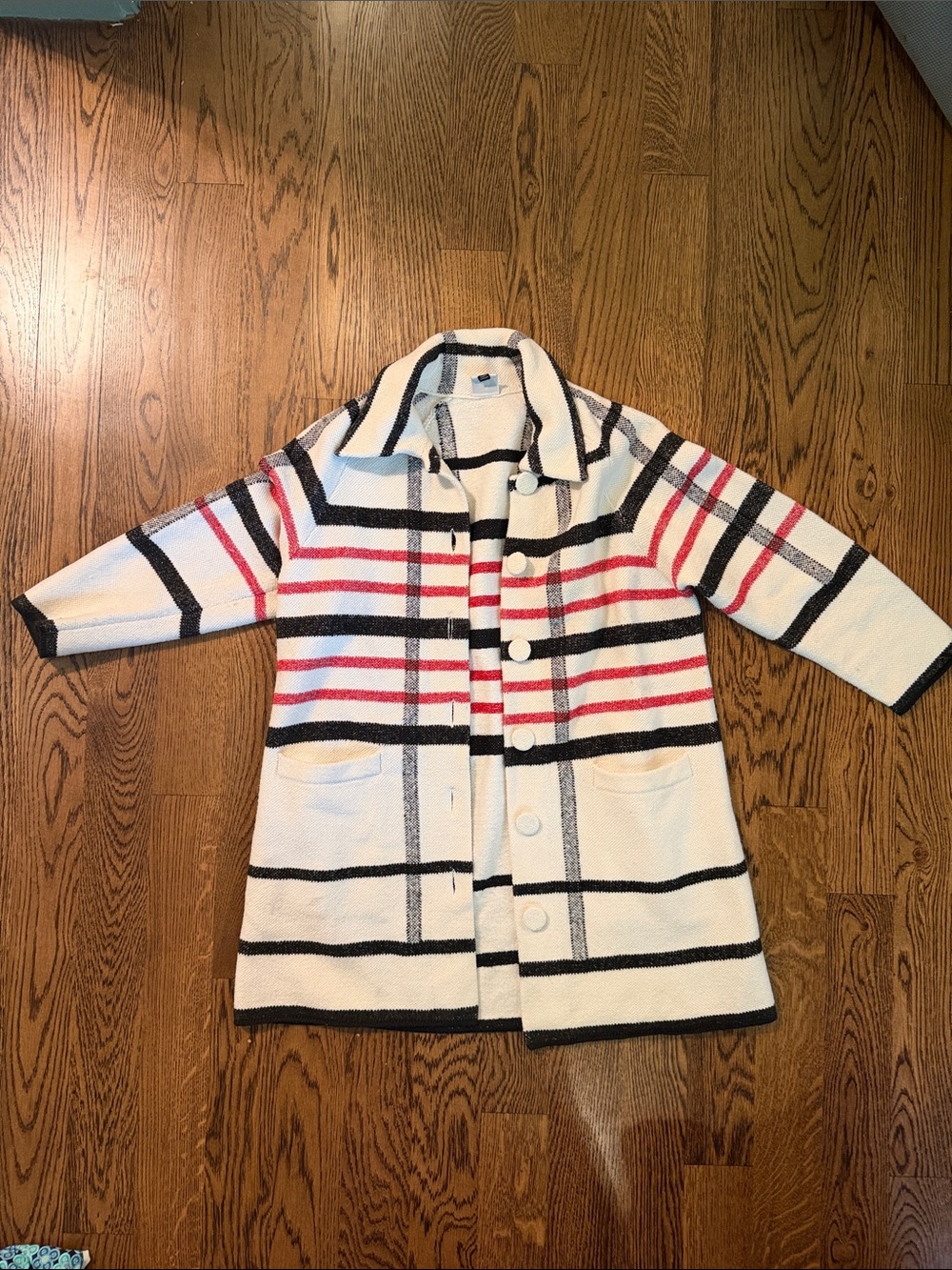 Cabi Cream Plaid Button-Front Coat